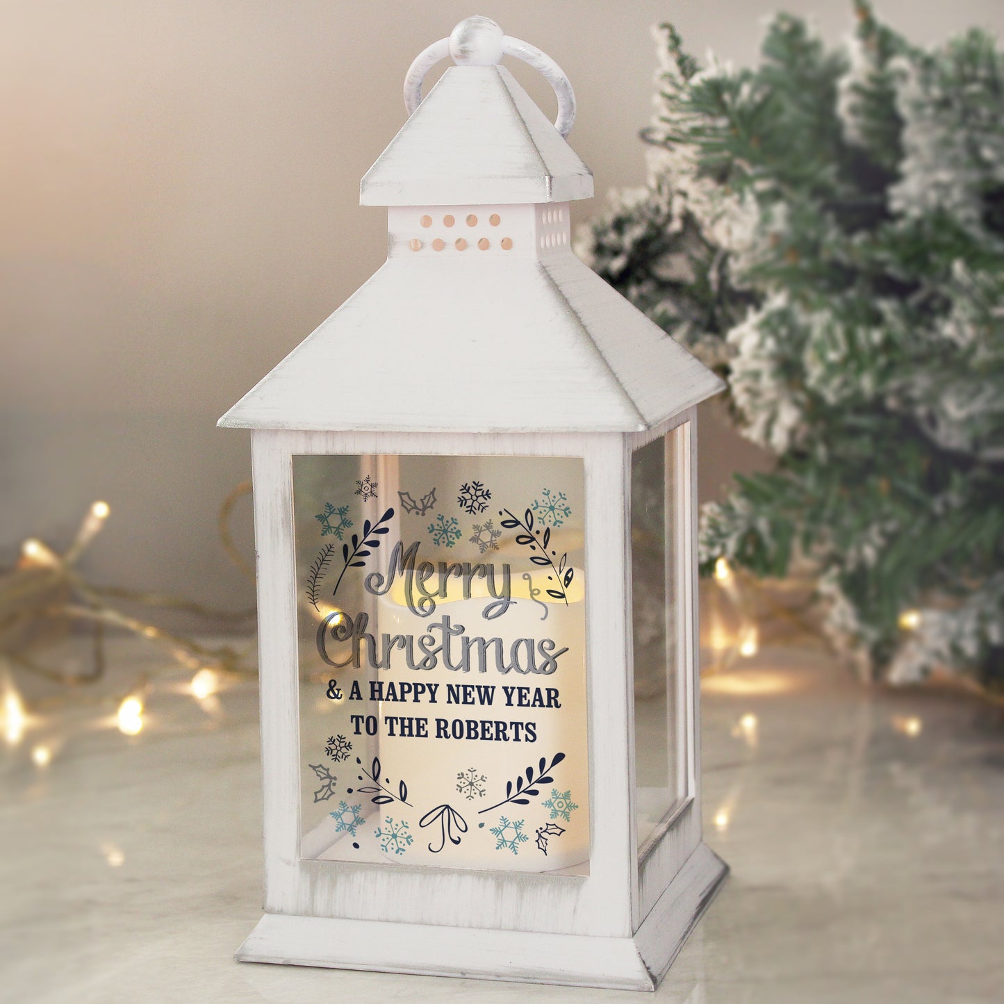Personalised Christmas Frost White Lantern - MK&JD Gifts