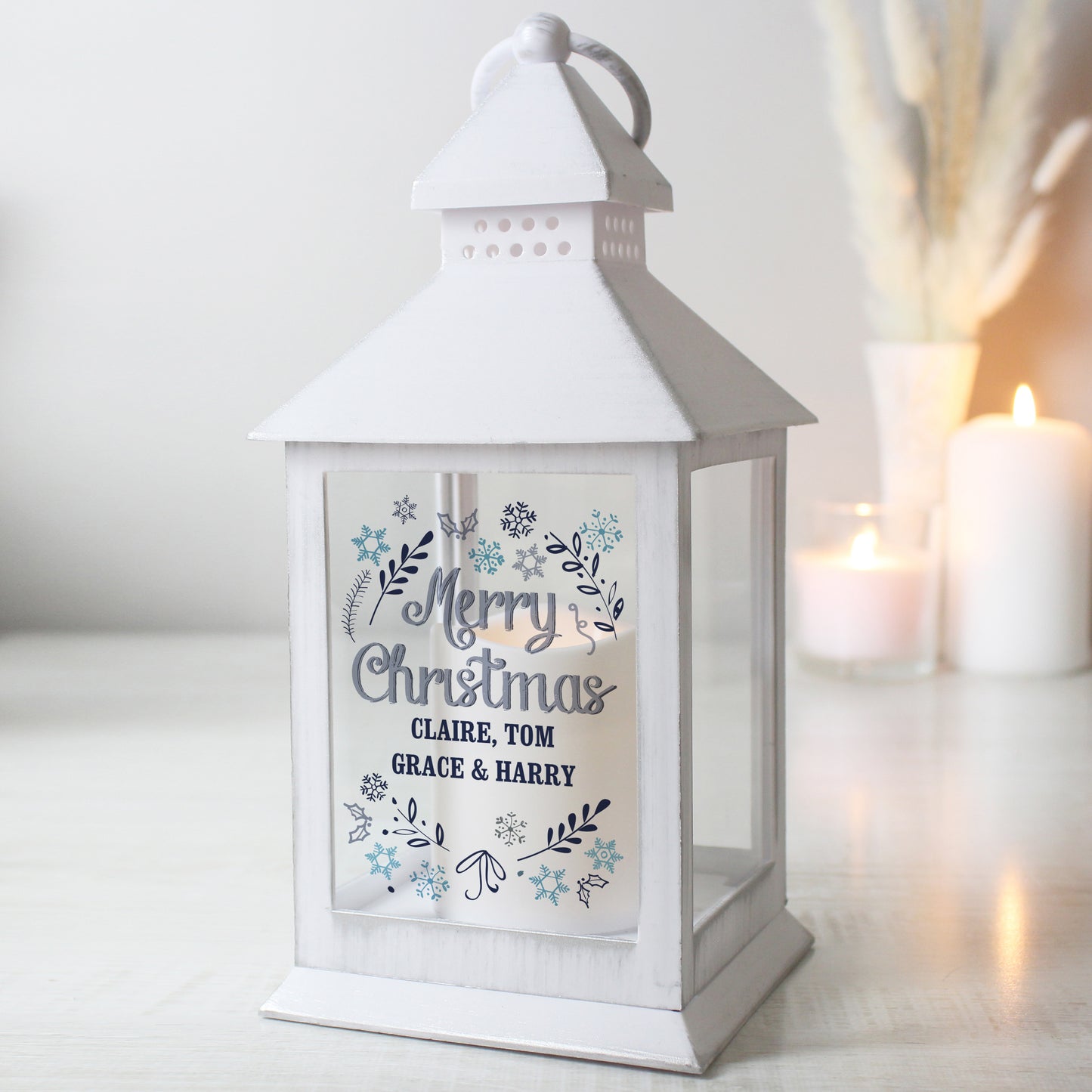 Personalised Christmas Frost White Lantern - MK&JD Gifts