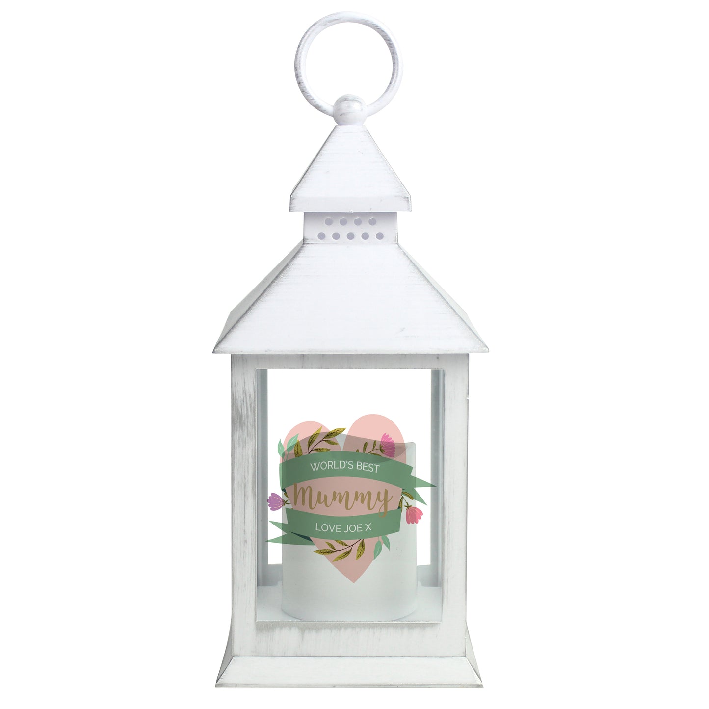 Personalised Floral Heart Mothers Day White Lantern - MK&JD Gifts