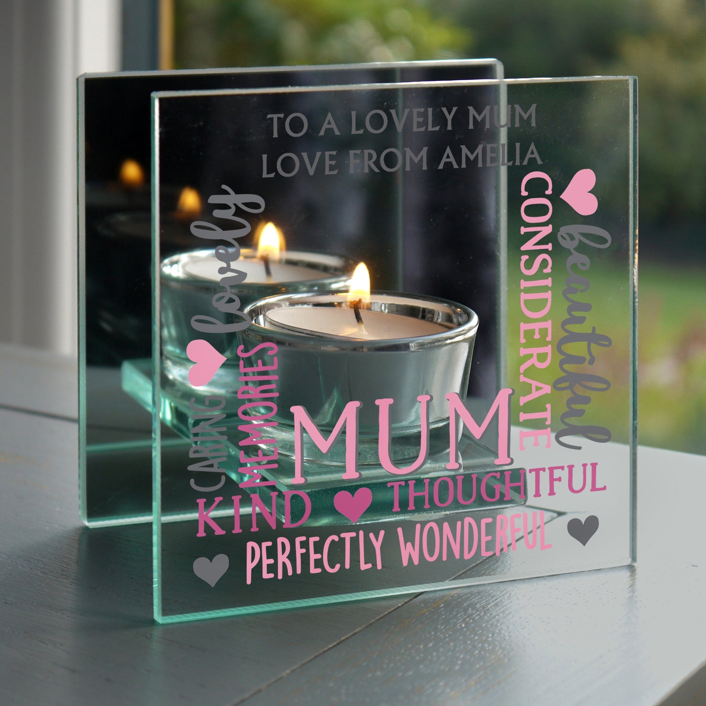 Personalised Mum Mirrored Glass Tea Light Holder - MK&JD Gifts