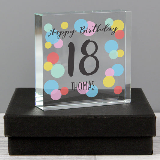 Personalised Birthday Colour Confetti Crystal Token - MK&JD Gifts