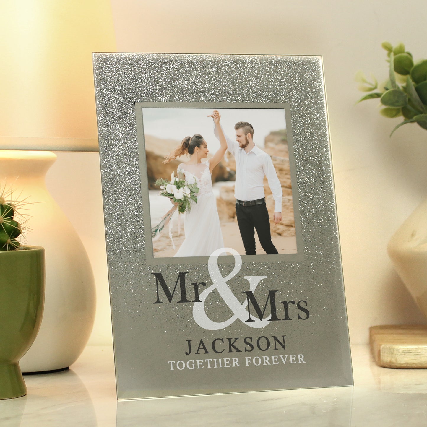 Personalised Mr & Mrs 4x4 Glitter Glass Photo Frame - MK&JD Gifts