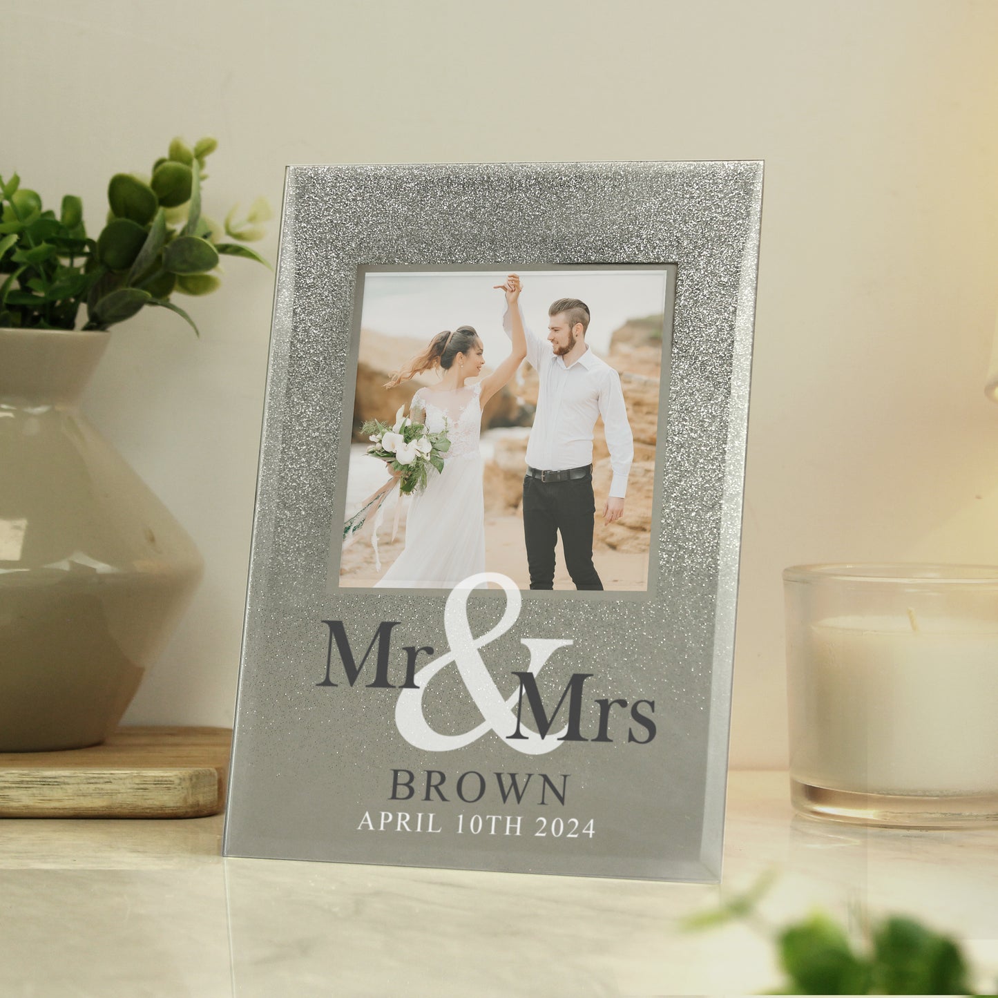 Personalised Mr & Mrs 4x4 Glitter Glass Photo Frame - MK&JD Gifts