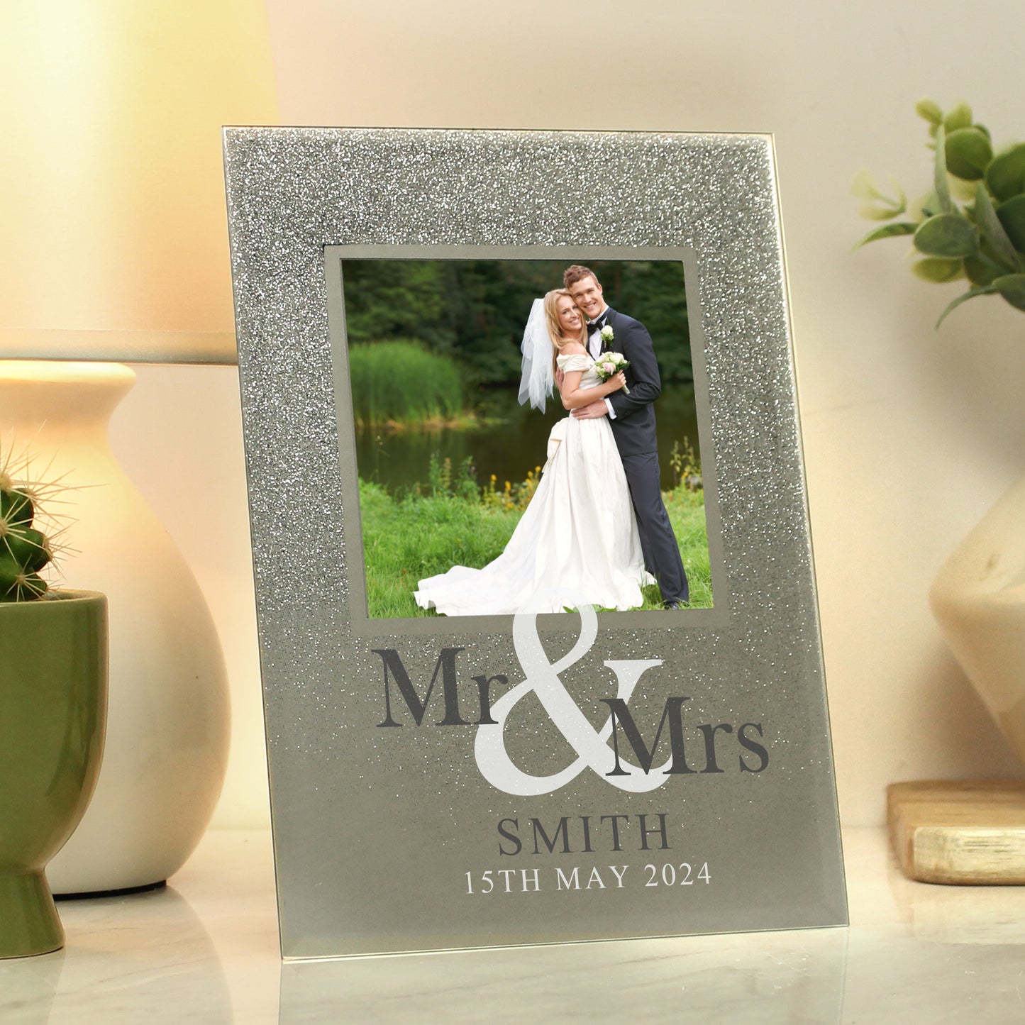 Personalised Mr & Mrs 4x4 Glitter Glass Photo Frame - MK&JD Gifts