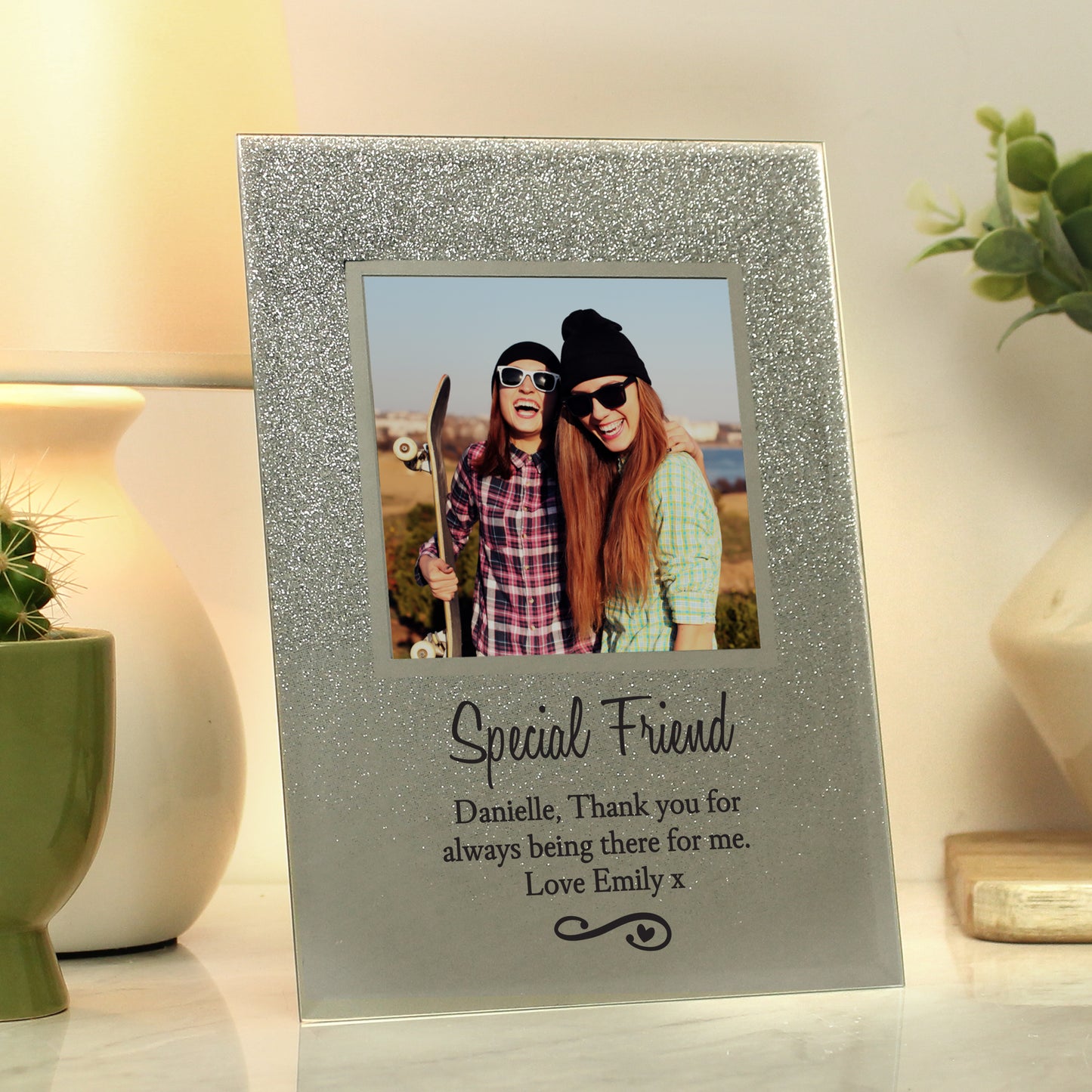 Personalised Heart & Swirl 4x4 Glitter Glass Photo Frame - MK&JD Gifts