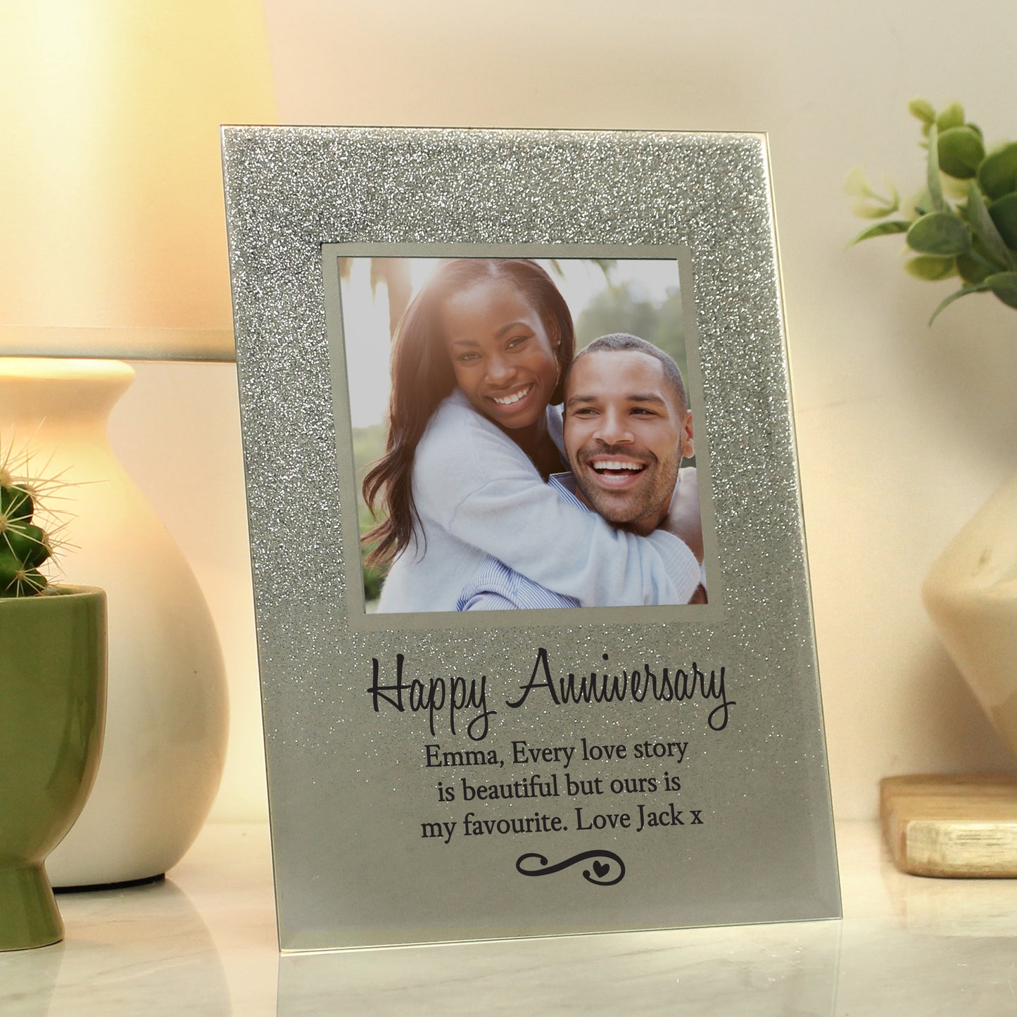 Personalised Heart & Swirl 4x4 Glitter Glass Photo Frame - MK&JD Gifts
