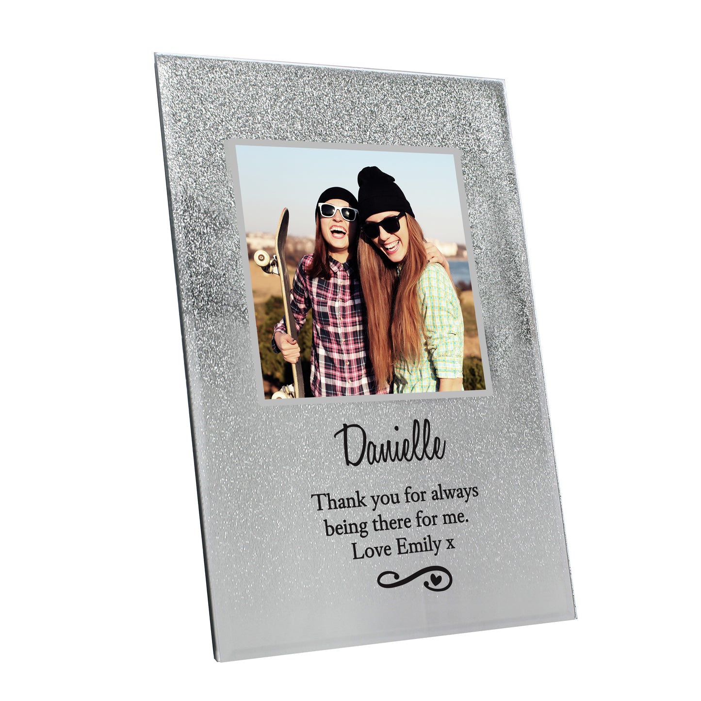 Personalised Heart & Swirl 4x4 Glitter Glass Photo Frame - MK&JD Gifts
