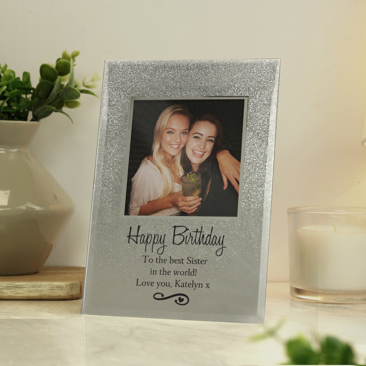 Personalised Heart & Swirl 4x4 Glitter Glass Photo Frame - MK&JD Gifts