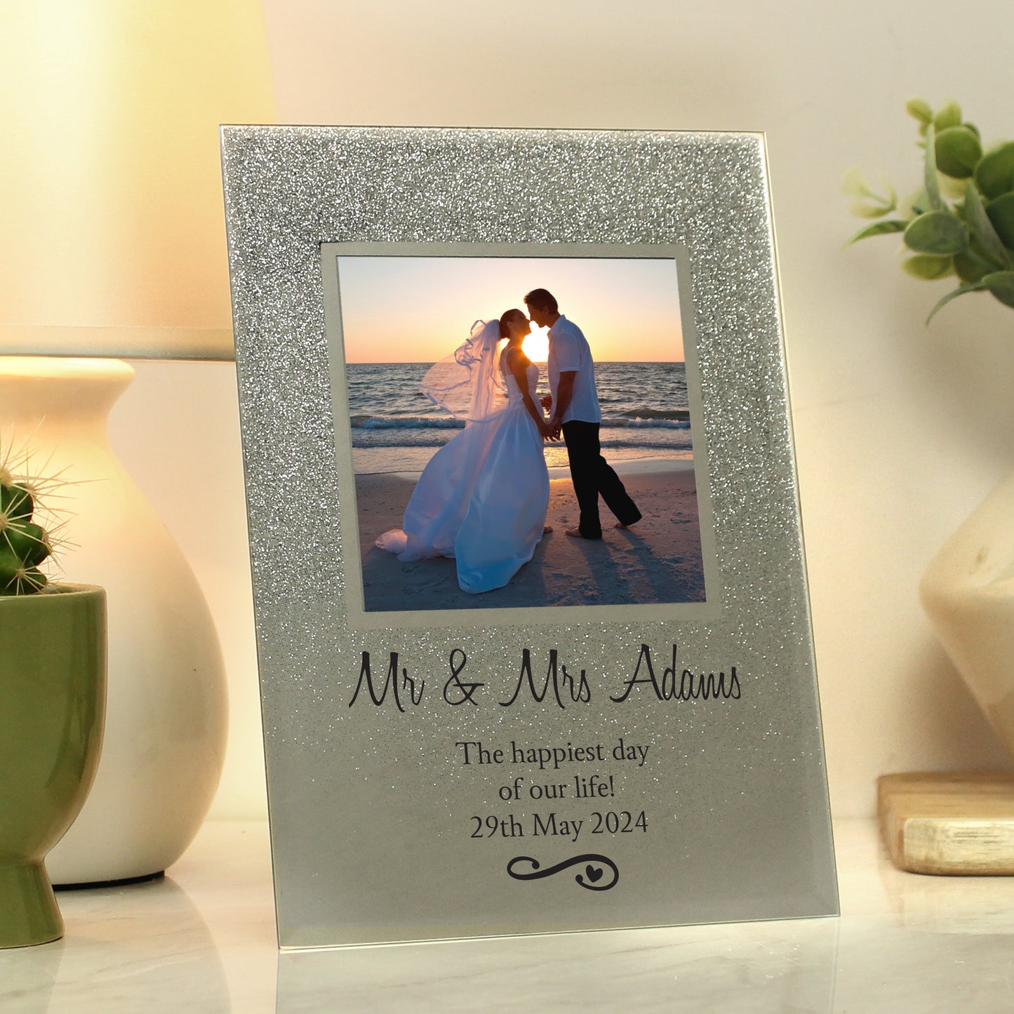Personalised Heart & Swirl 4x4 Glitter Glass Photo Frame - MK&JD Gifts