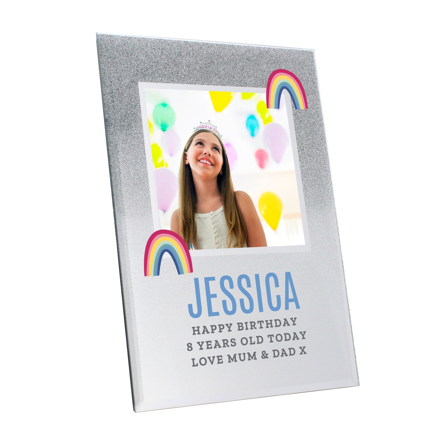 Personalised Rainbow 4x4 Glitter Glass Photo Frame - MK&JD Gifts