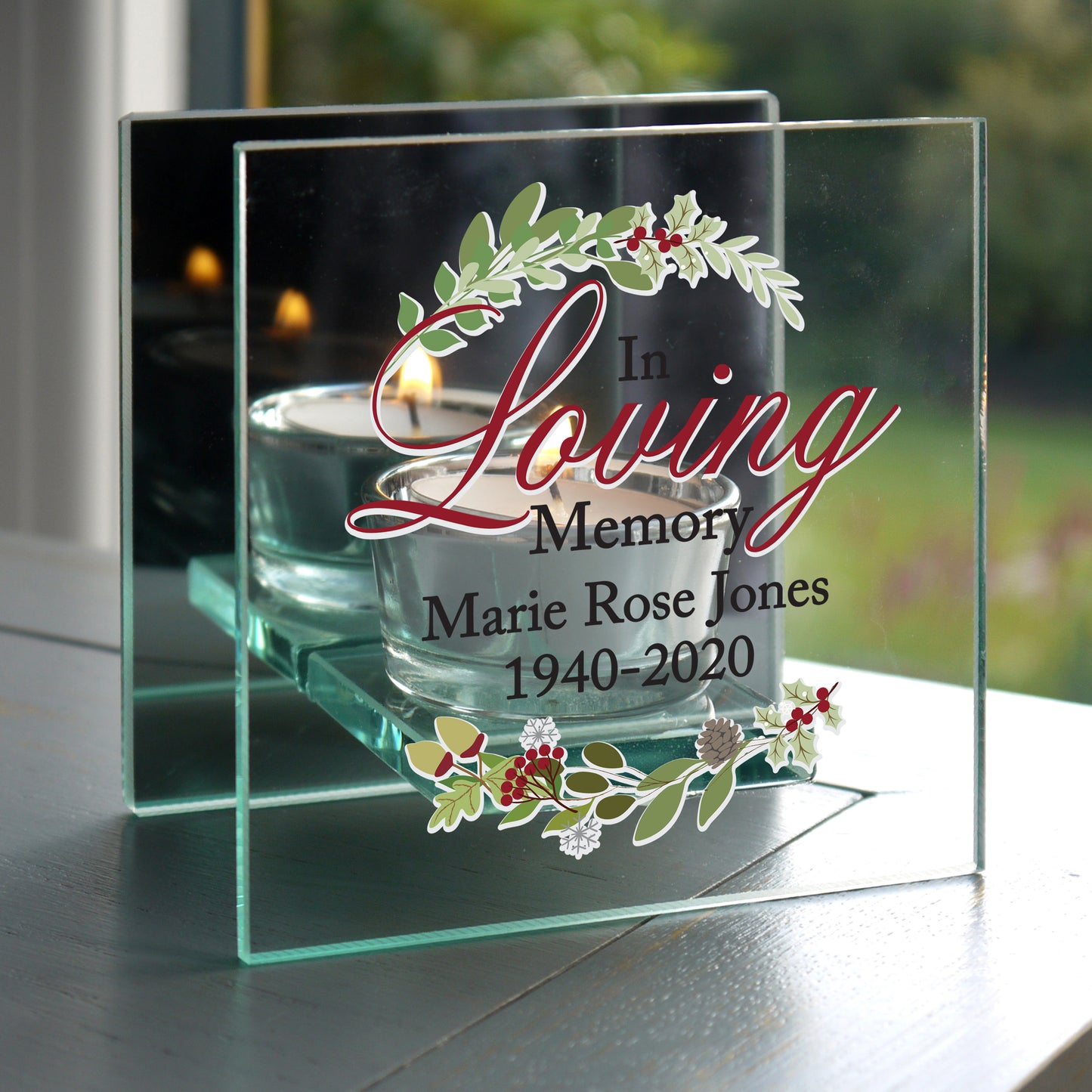 Personalised In Loving Memory Christmas Mirrored Glass Tea Light Candle Holder - MK&JD Gifts