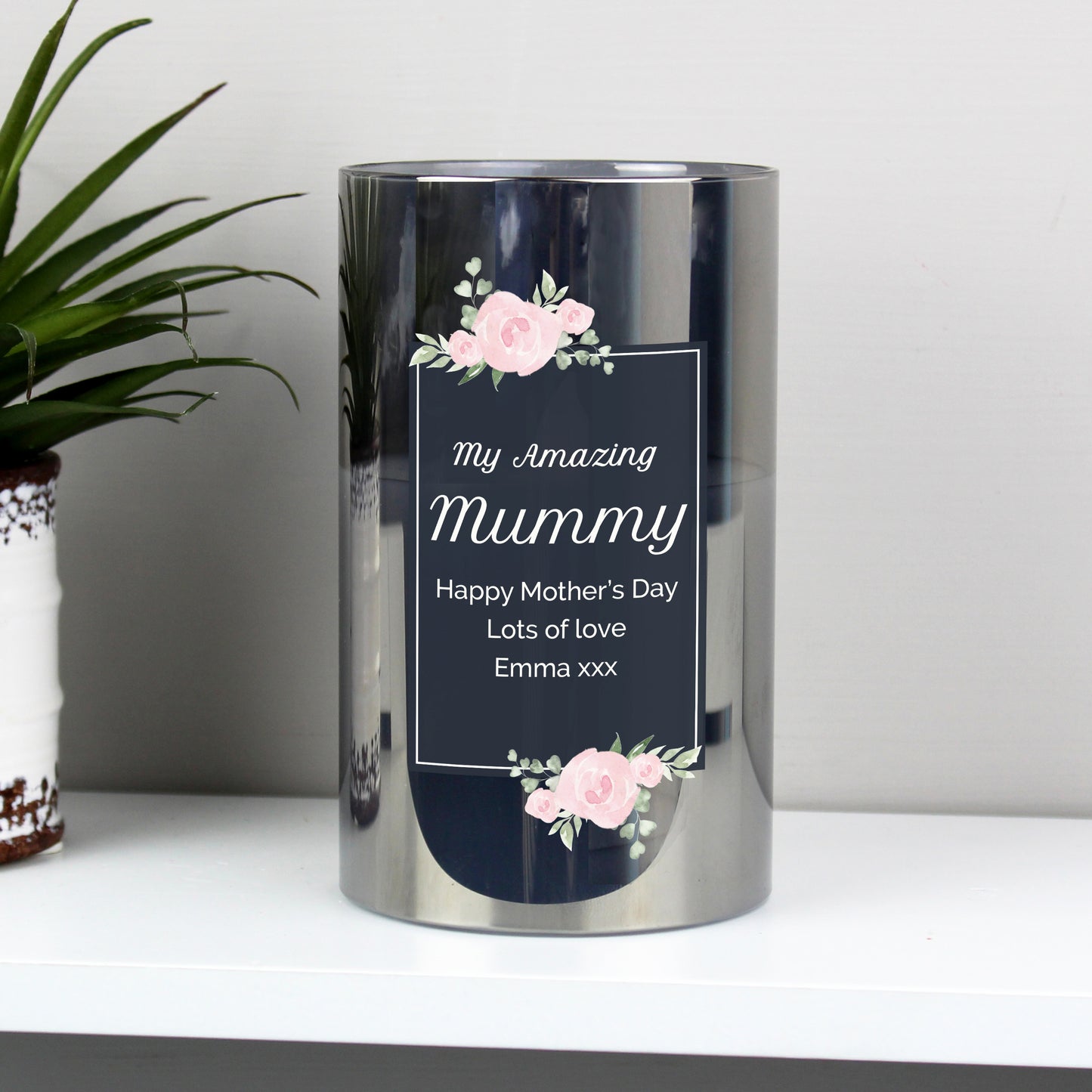 Personalised Floral Smoked Glass LED Candle - MK&JD Gifts