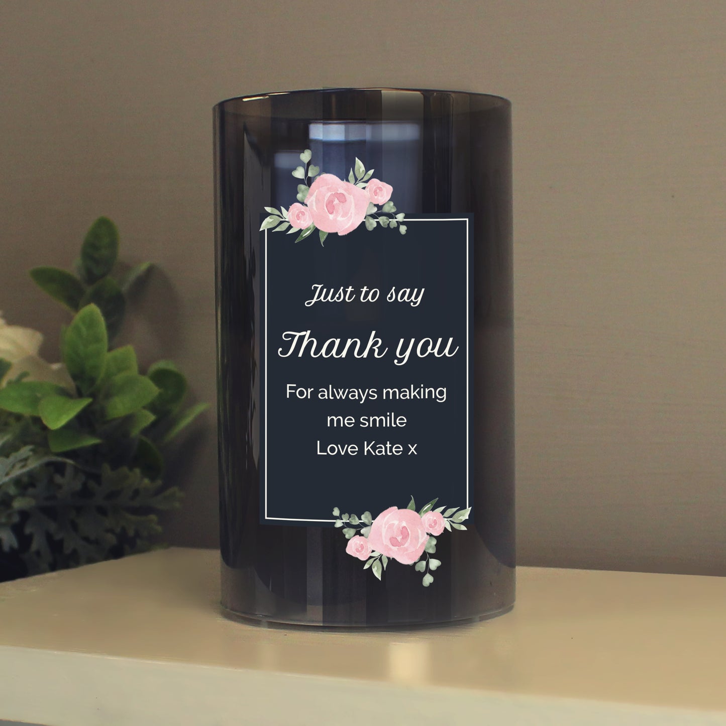 Personalised Floral Smoked Glass LED Candle - MK&JD Gifts