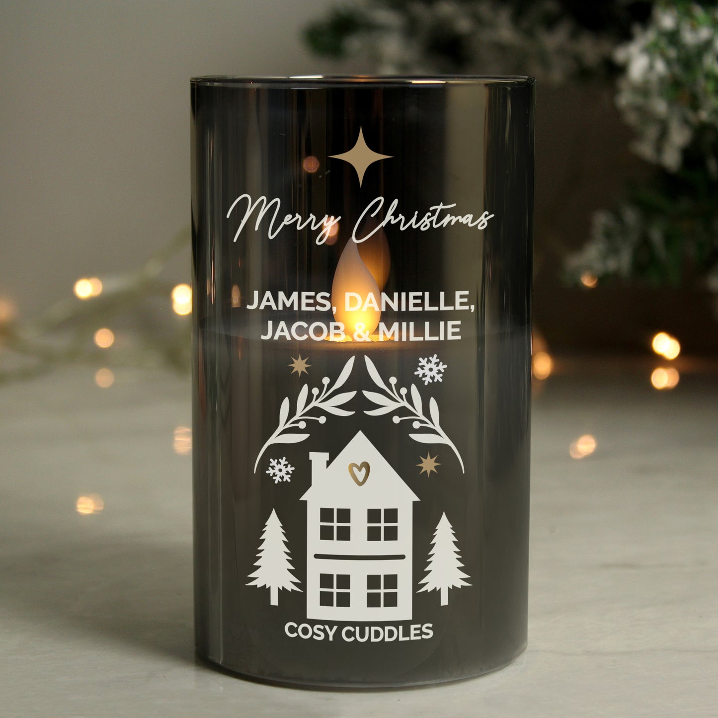 Personalised Christmas Smoked Glass LED Candle - MK&JD Gifts