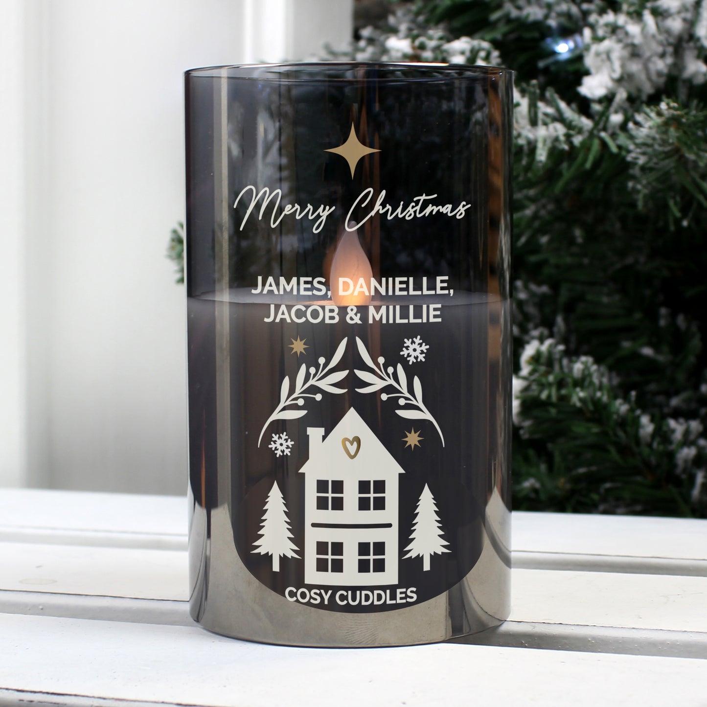 Personalised Christmas Smoked Glass LED Candle - MK&JD Gifts