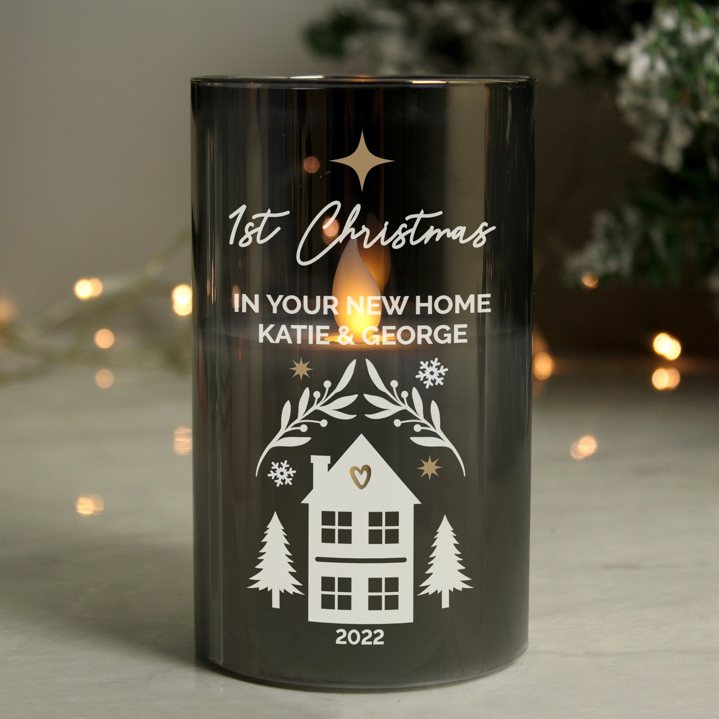 Personalised Christmas Smoked Glass LED Candle - MK&JD Gifts