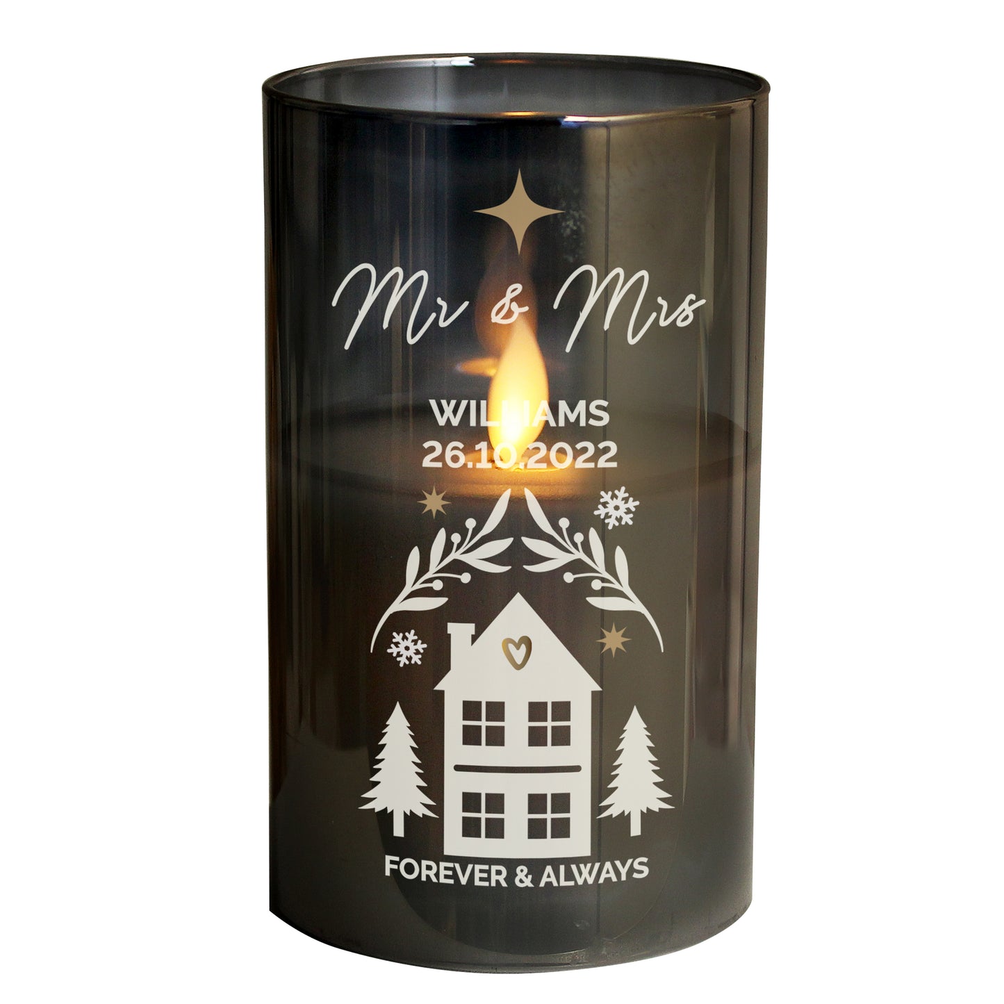 Personalised Christmas Smoked Glass LED Candle - MK&JD Gifts