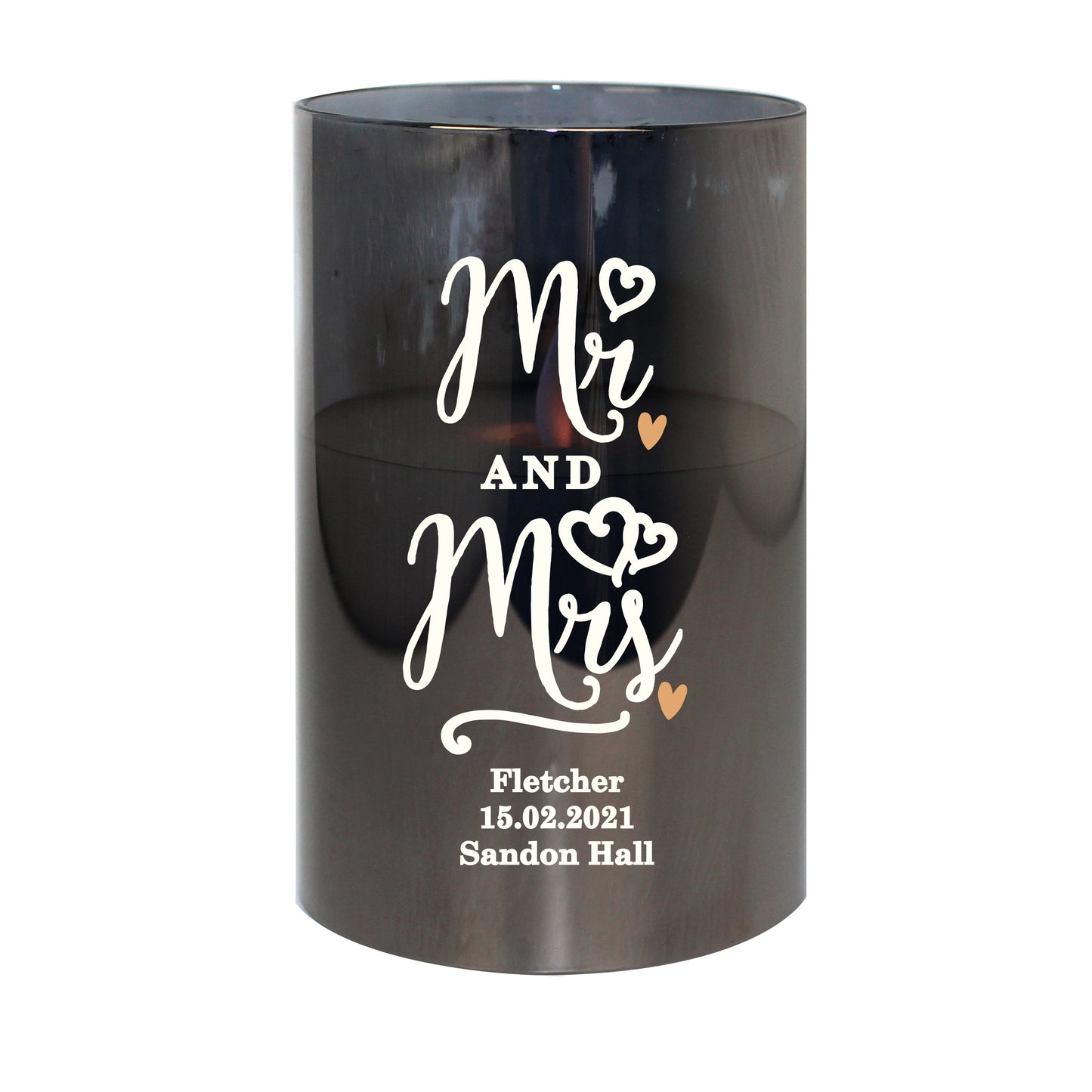 Personalised Mr & Mrs Smoked Glass LED Candle - MK&JD Gifts