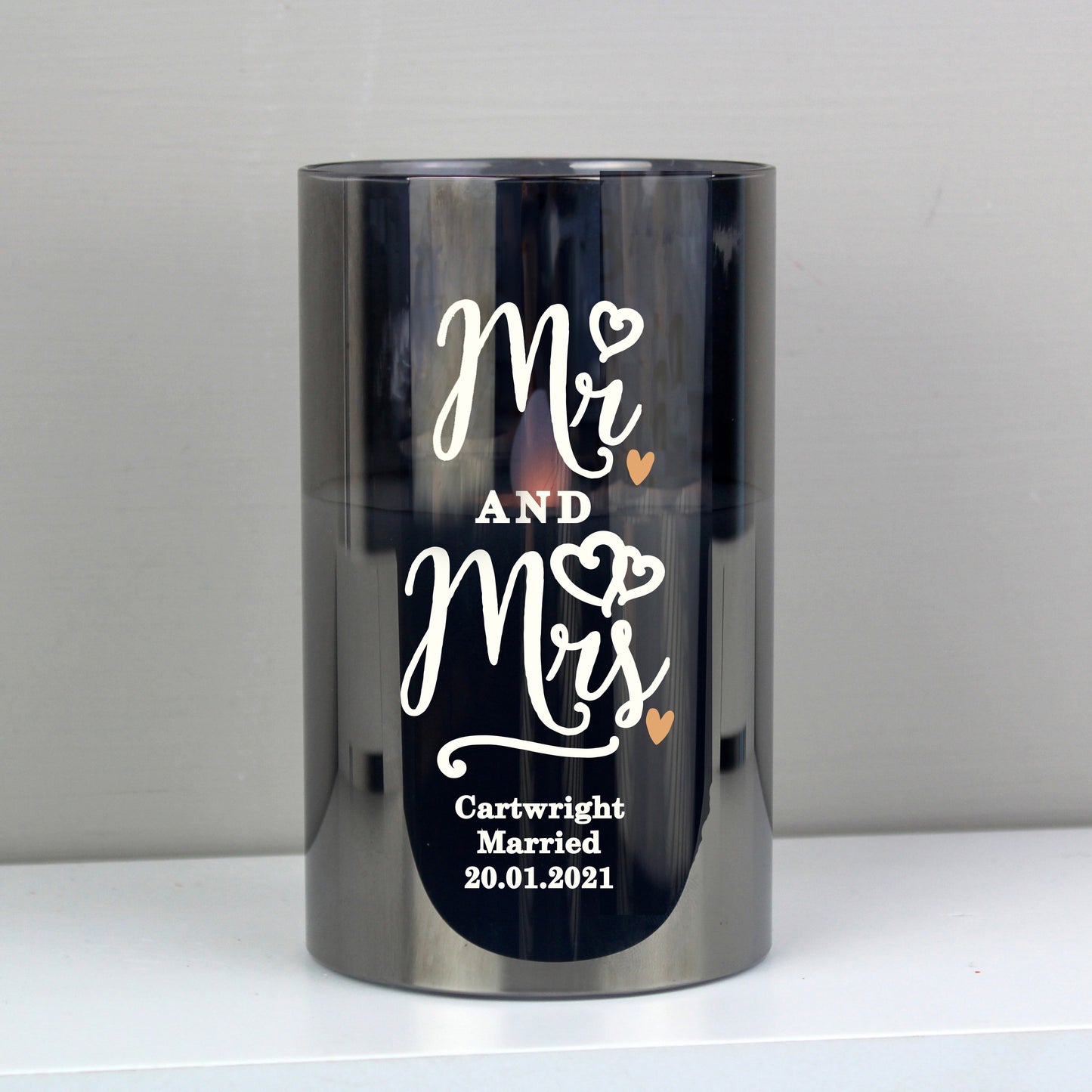 Personalised Mr & Mrs Smoked Glass LED Candle - MK&JD Gifts