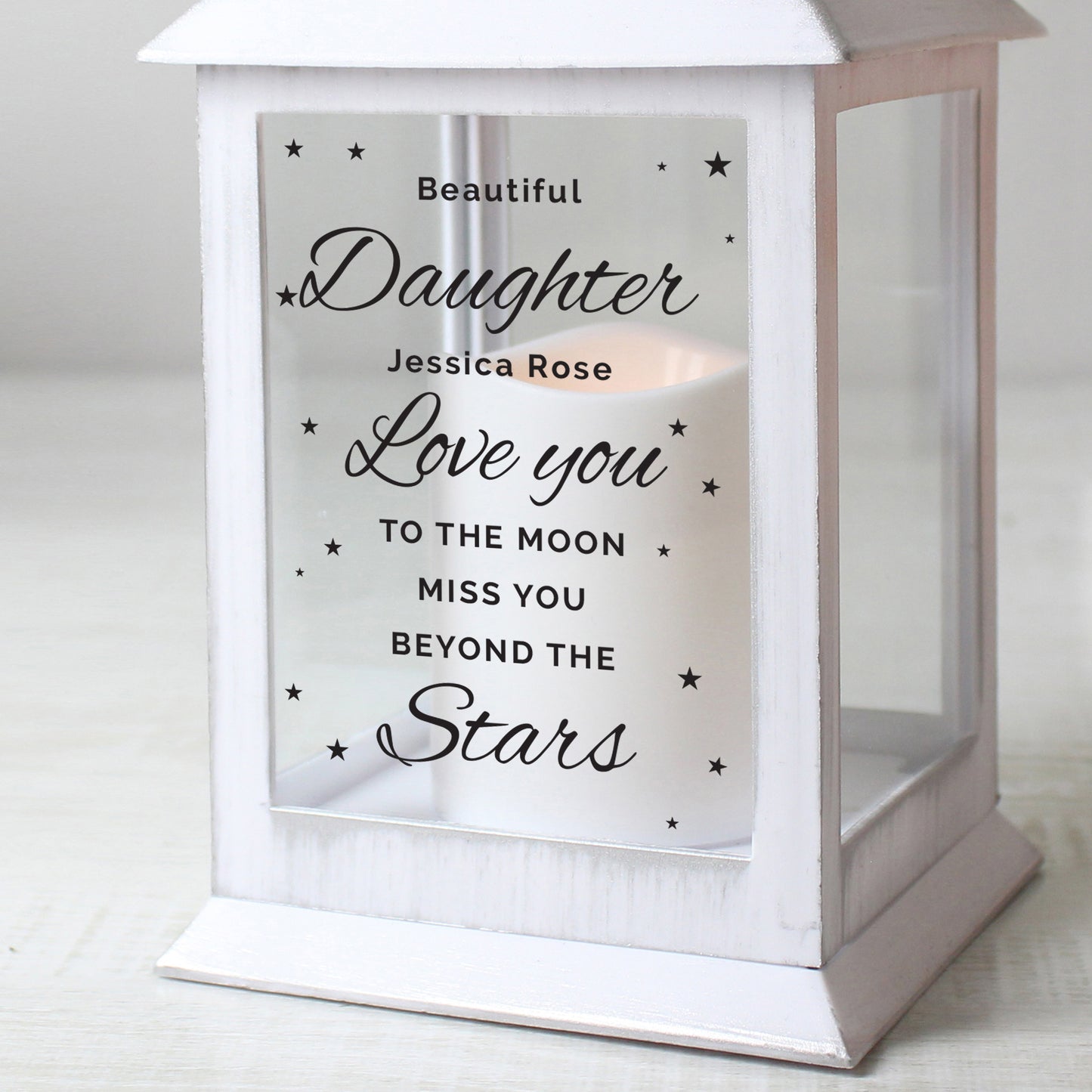 Personalised 'Miss You Beyond The Stars' White Lantern - MK&JD Gifts