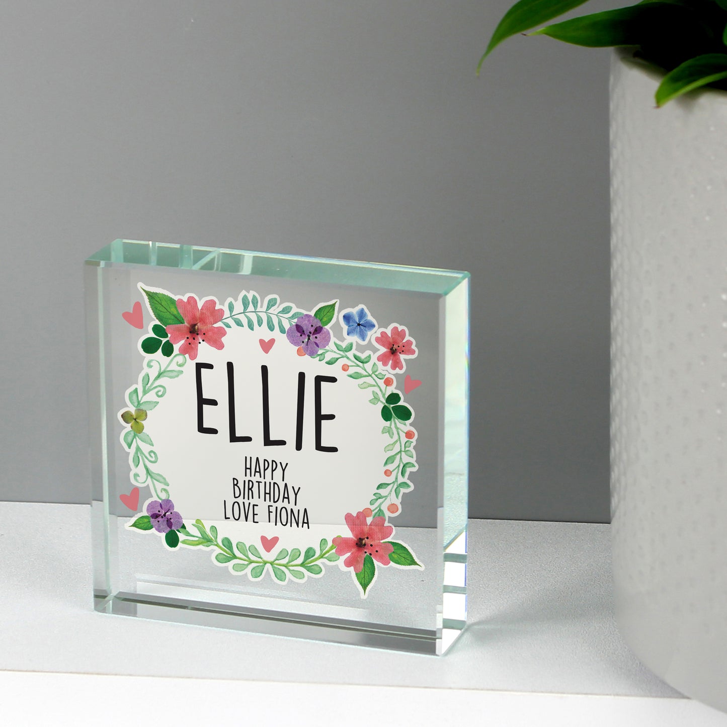 Personalised Floral Crystal Token - MK&JD Gifts