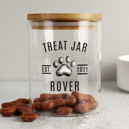 Personalised Pet Treats Glass Jar with Bamboo Lid - MK&JD Gifts