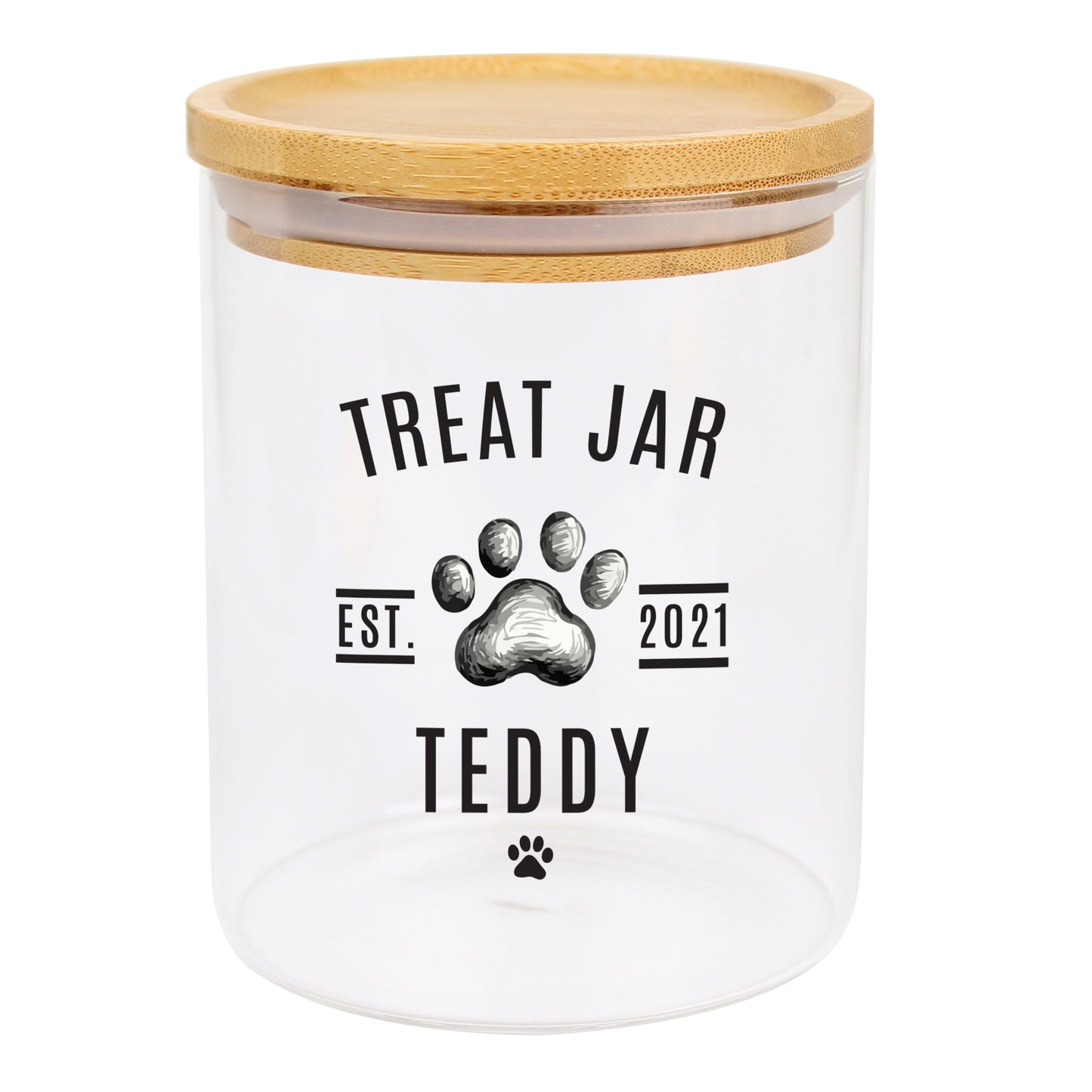 Personalised Pet Treats Glass Jar with Bamboo Lid - MK&JD Gifts