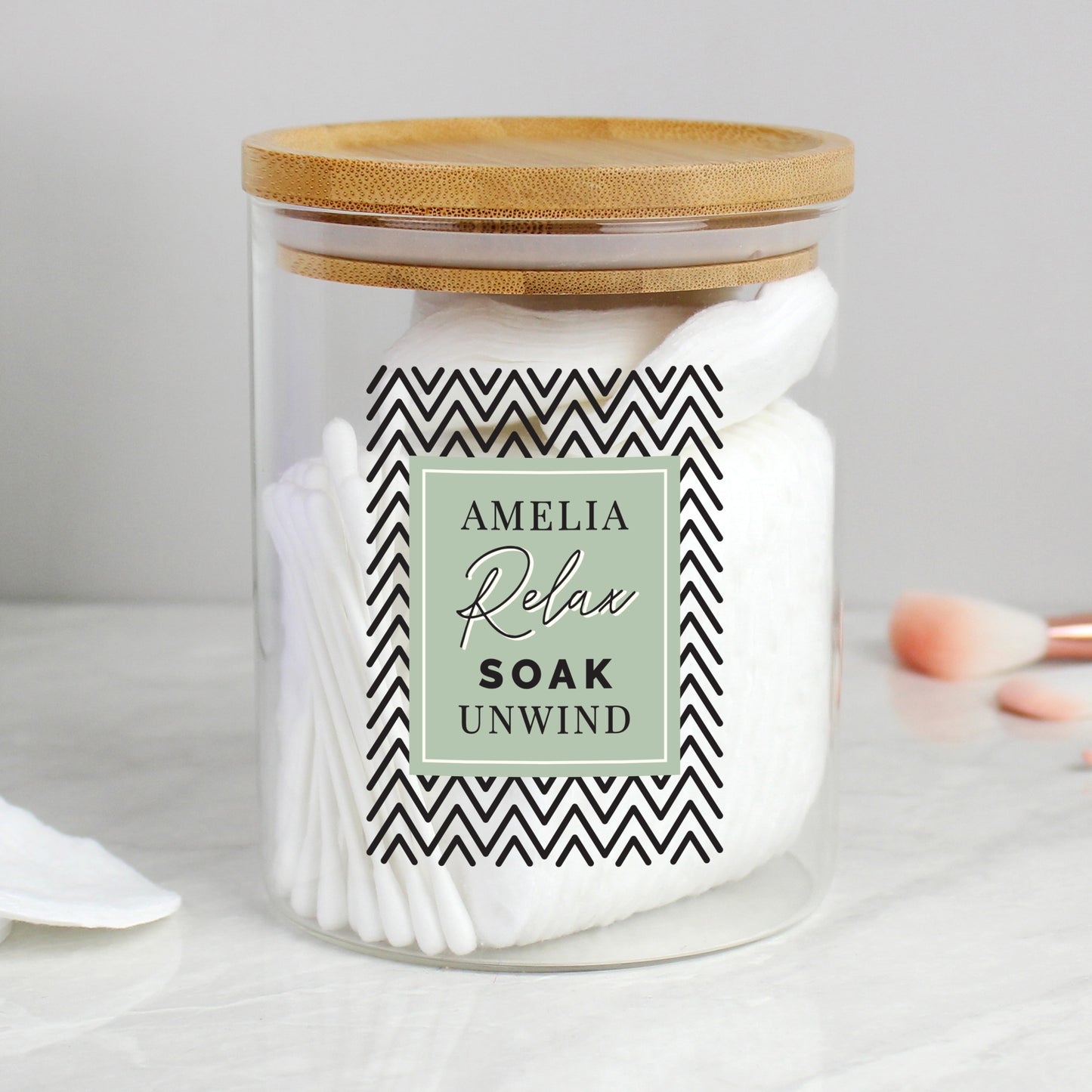 Personalised Abstract Free Text Glass Jar with Bamboo Lid - MK&JD Gifts