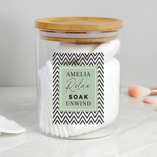 Personalised Abstract Free Text Glass Jar with Bamboo Lid - MK&JD Gifts