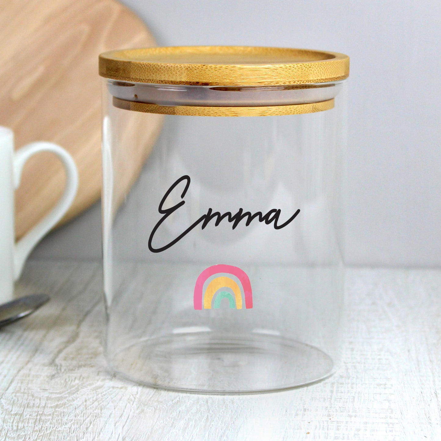 Personalised Rainbow Glass Jar with Bamboo Lid - MK&JD Gifts