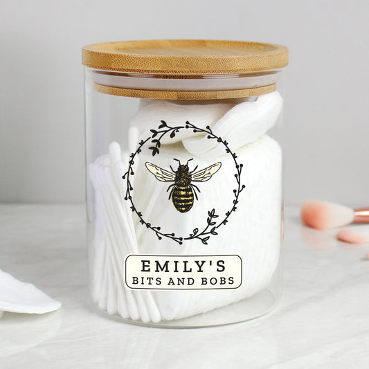 Personalised Bee Glass Jar with Bamboo Lid - MK&JD Gifts