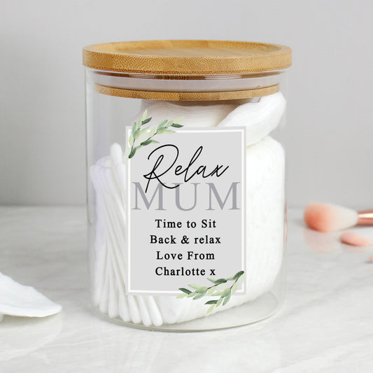 Personalised Botanical Glass Jar with Bamboo Lid - MK&JD Gifts
