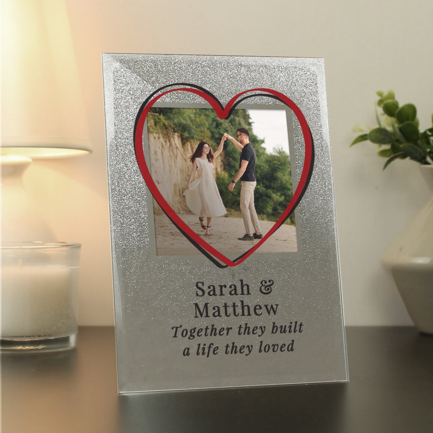 Personalised Heart 4x4 Glitter Glass Photo Frame - MK&JD Gifts