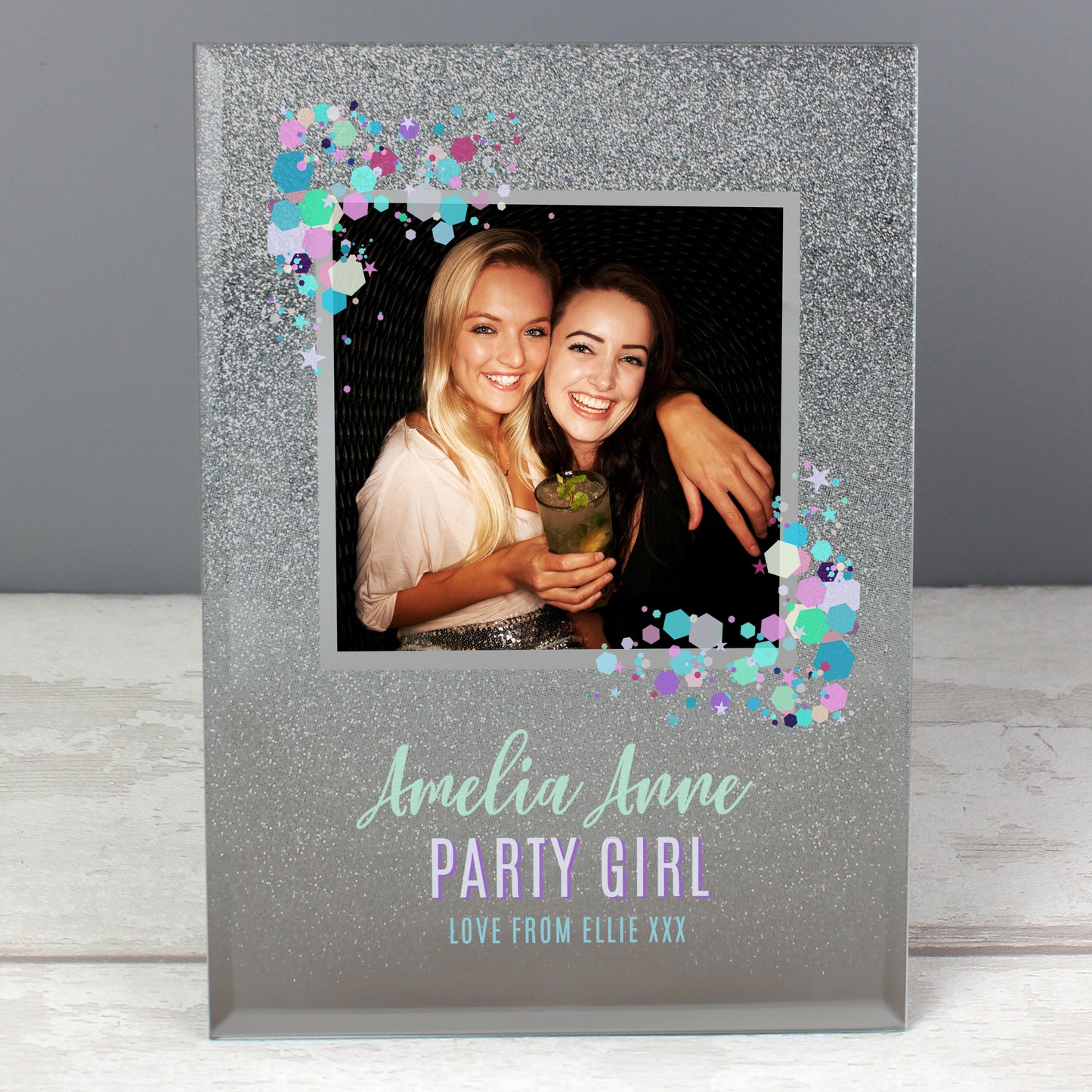 Personalised Festival Style 4x4 Glitter Glass Photo Frame - MK&JD Gifts