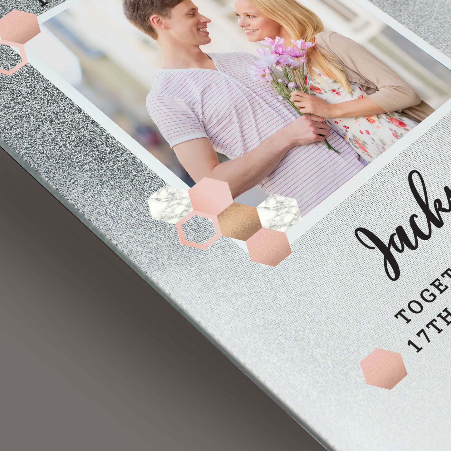Personalised Cute Hexagon Design 4x4 Glitter Glass Photo Frame - MK&JD Gifts