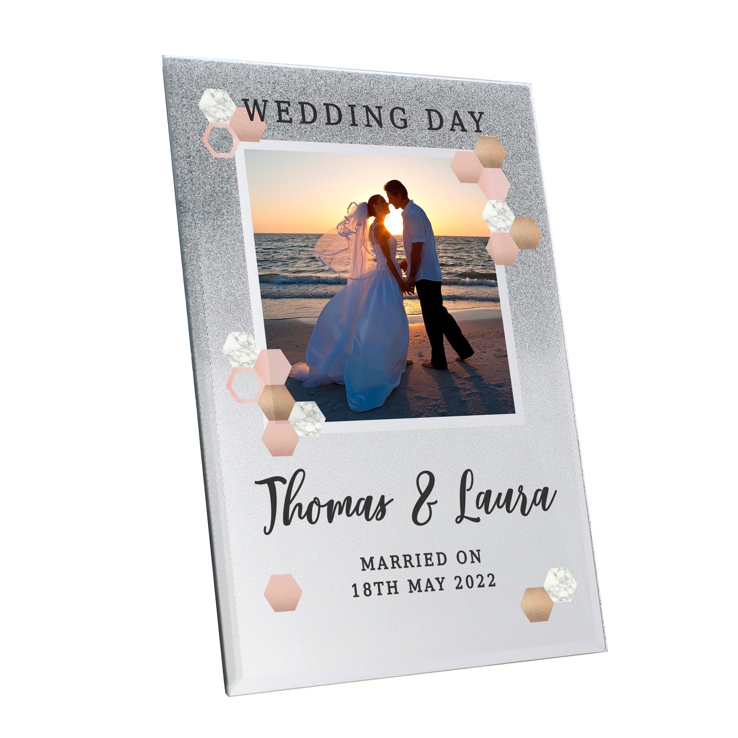 Personalised Cute Hexagon Design 4x4 Glitter Glass Photo Frame - MK&JD Gifts