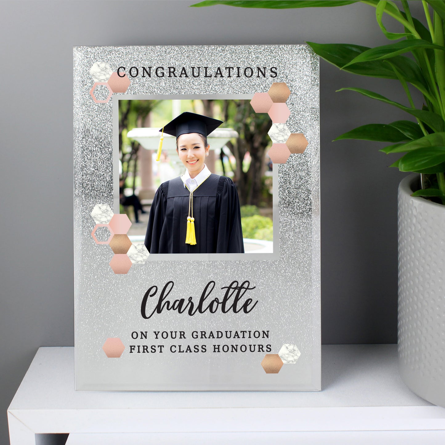 Personalised Cute Hexagon Design 4x4 Glitter Glass Photo Frame - MK&JD Gifts