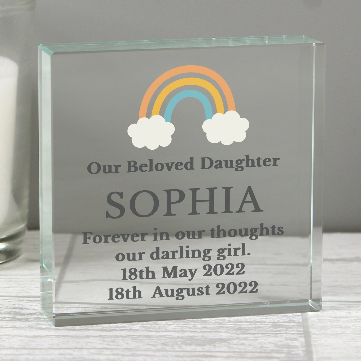 Personalised Rainbow Memorial Crystal Token - MK&JD Gifts