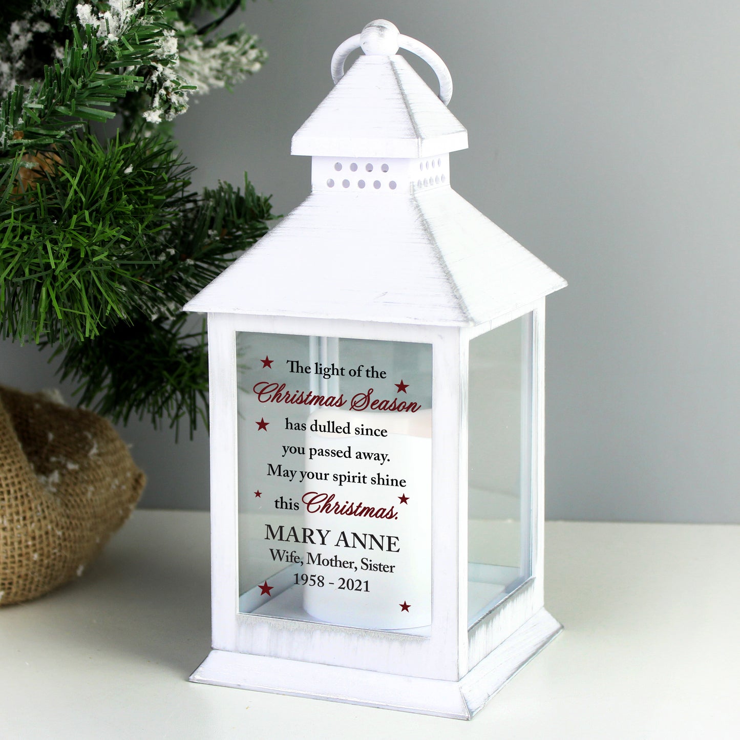 Personalised Christmas Season Memorial White Lantern - MK&JD Gifts