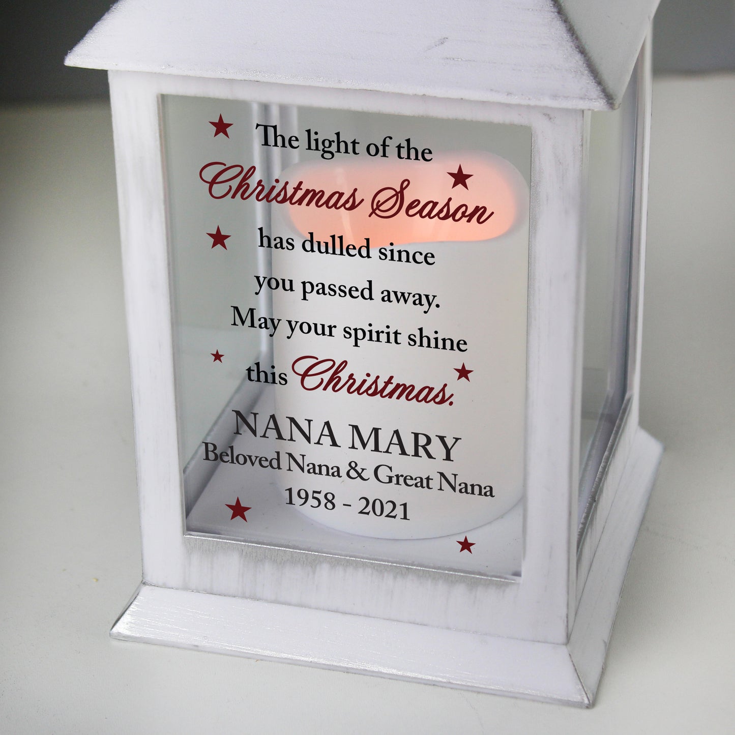 Personalised Christmas Season Memorial White Lantern - MK&JD Gifts