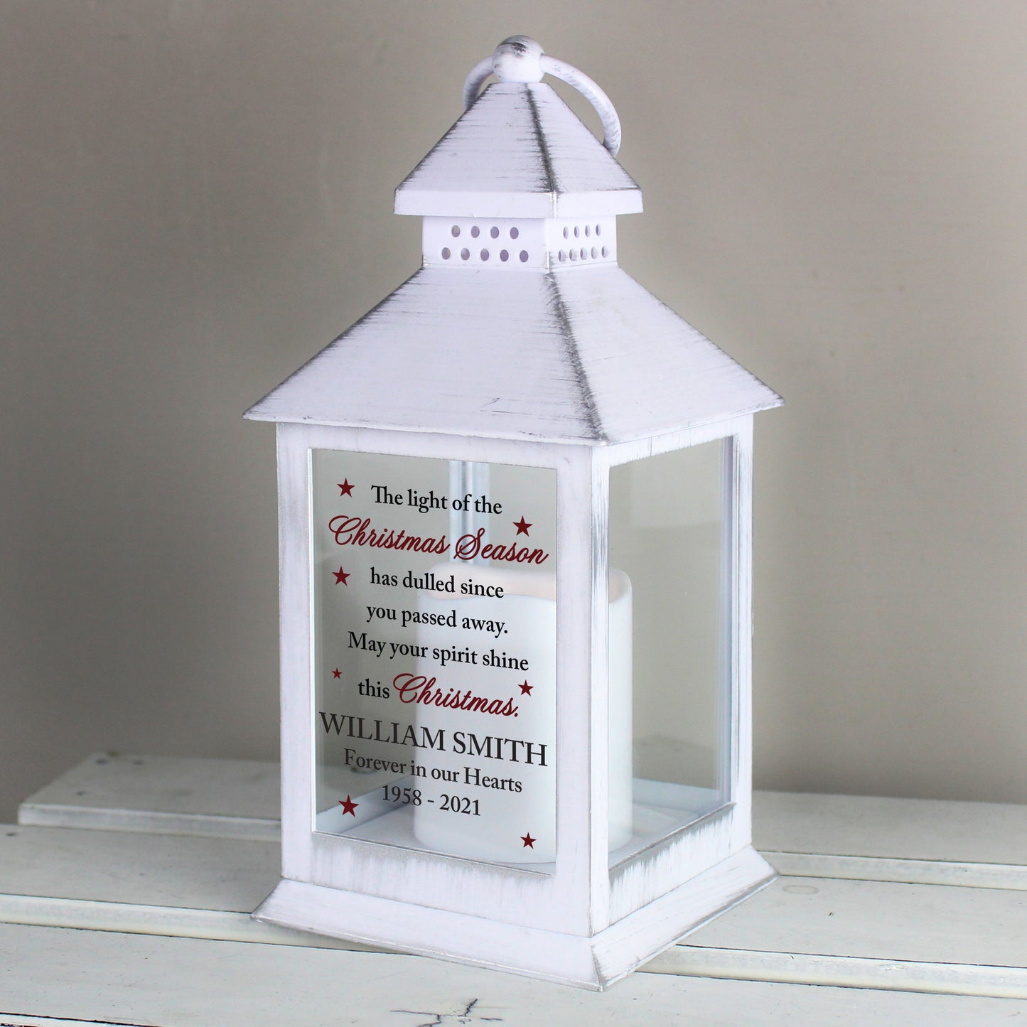 Personalised Christmas Season Memorial White Lantern - MK&JD Gifts