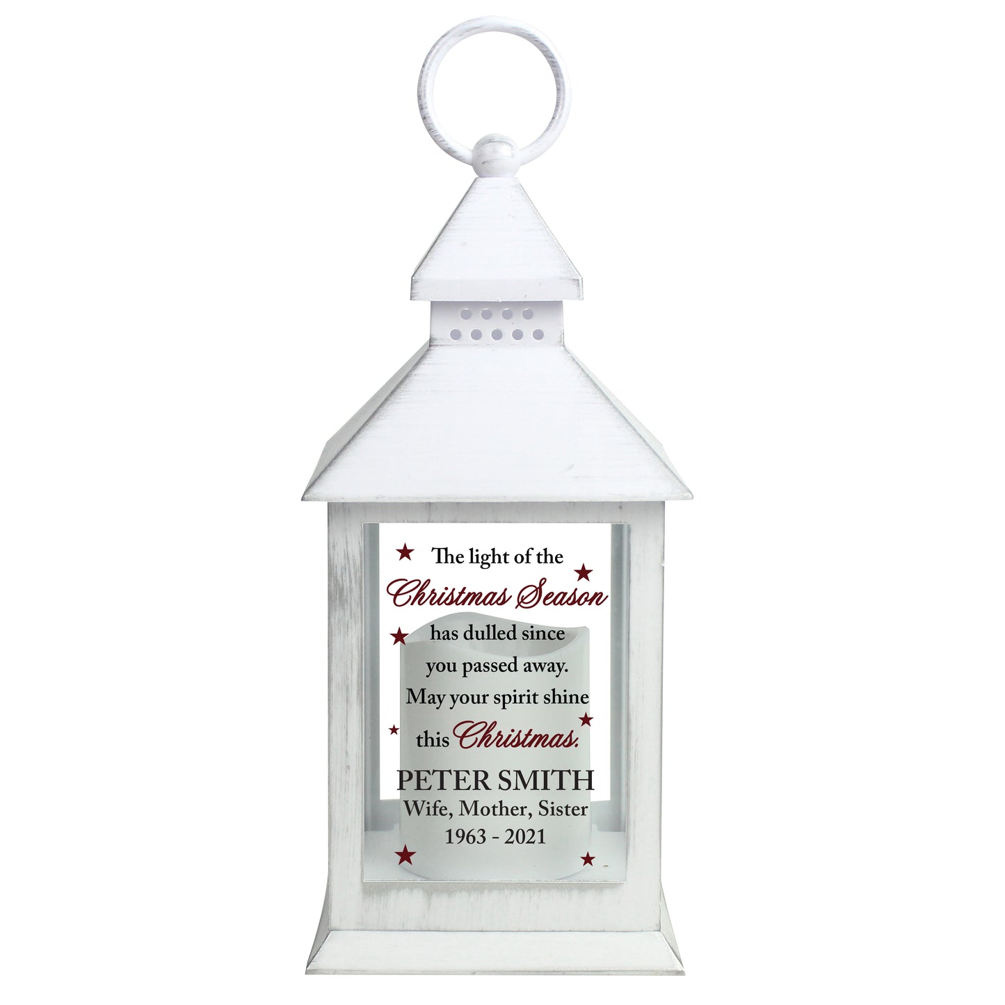Personalised Christmas Season Memorial White Lantern - MK&JD Gifts