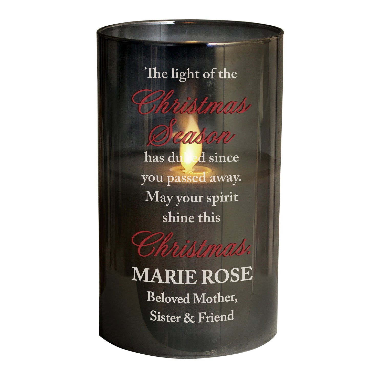 Personalised Christmas Season Memorial Smoked LED Candle - MK&JD Gifts