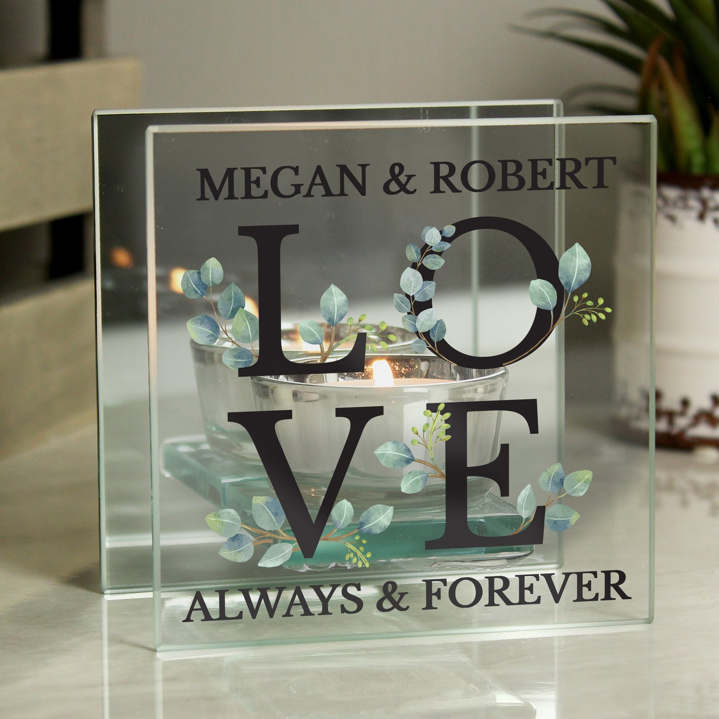 Personalised Botanical Mirrored Glass Tea Light Holder - MK&JD Gifts