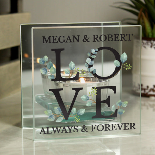 Personalised Botanical Mirrored Glass Tea Light Holder - MK&JD Gifts