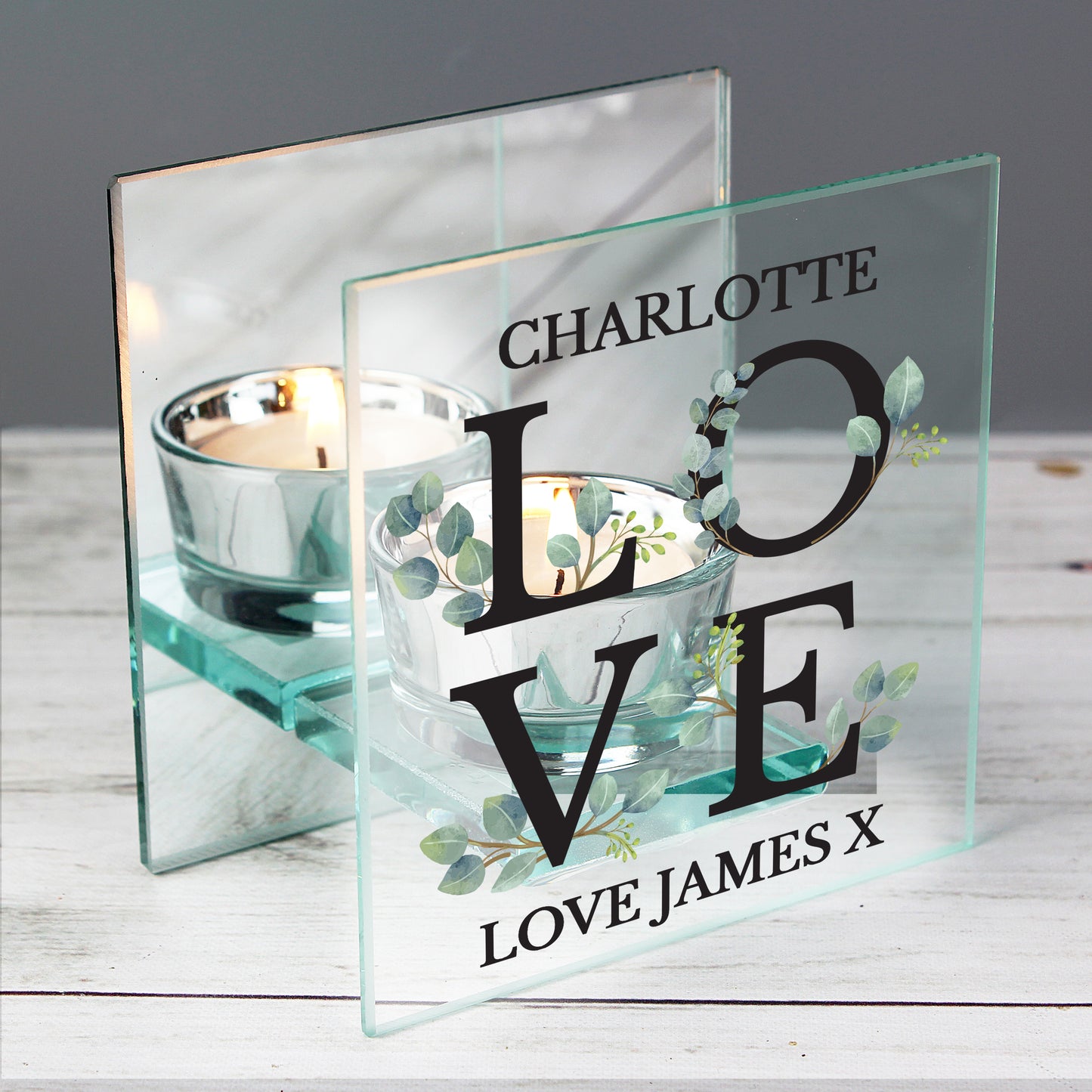 Personalised Botanical Mirrored Glass Tea Light Holder - MK&JD Gifts