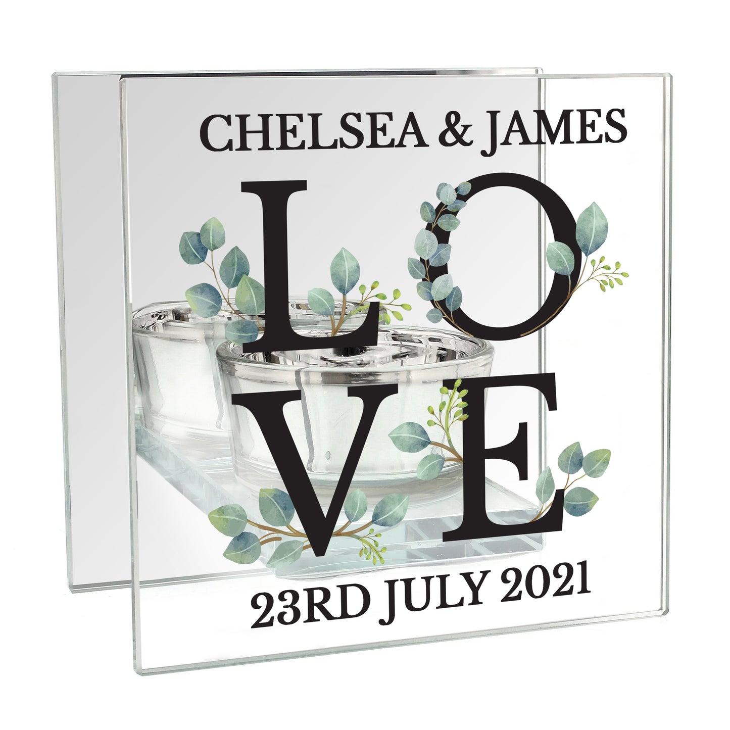 Personalised Botanical Mirrored Glass Tea Light Holder - MK&JD Gifts