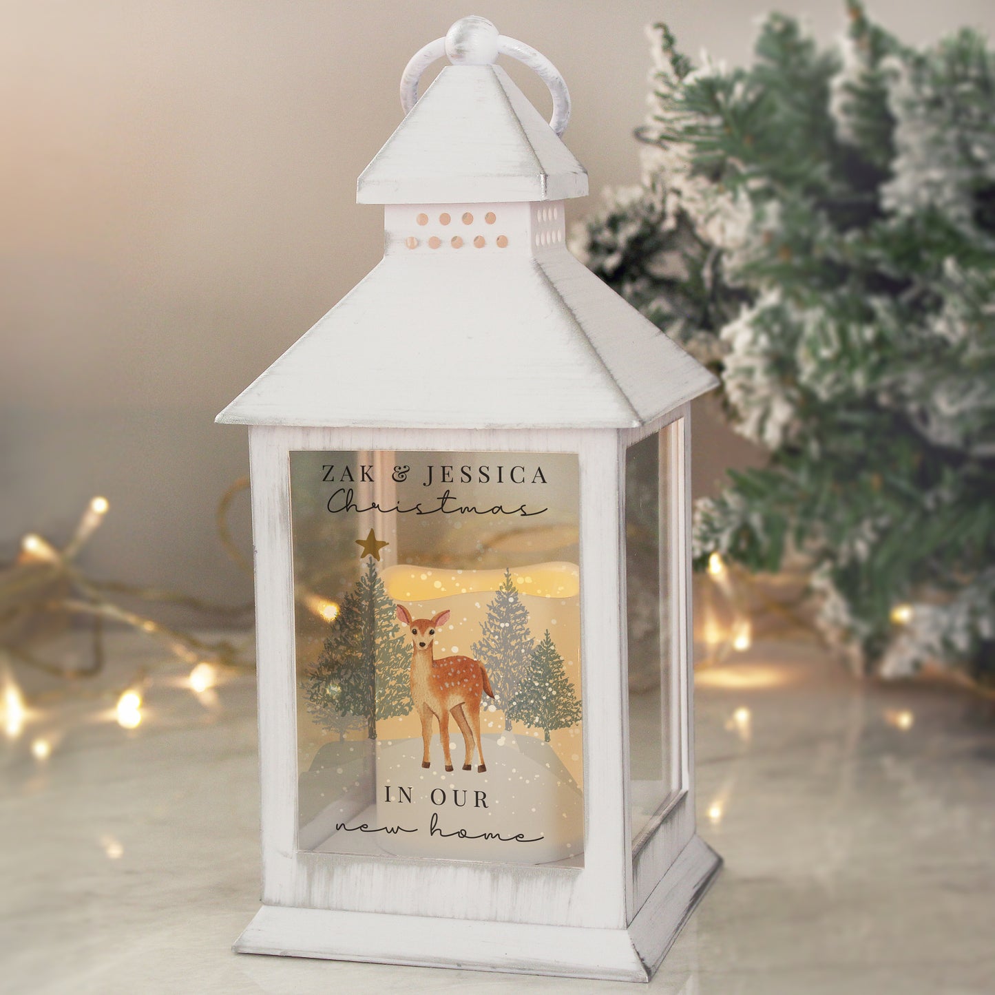 Personalised Christmas Deer White LED Lantern - MK&JD Gifts