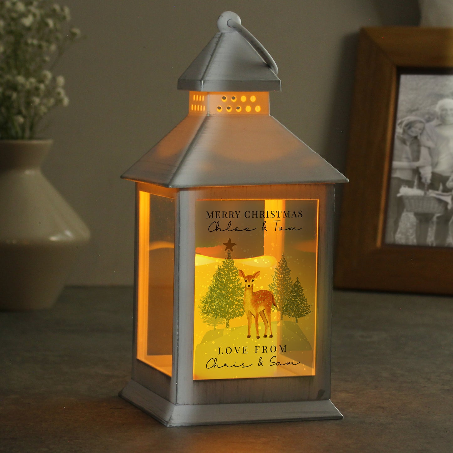 Personalised Christmas Deer White LED Lantern - MK&JD Gifts