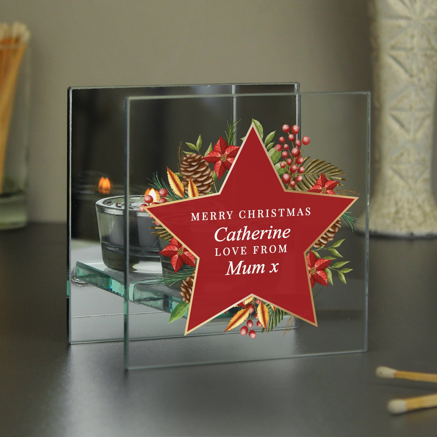 Personalised Christmas Glass Tea Light Candle Holder - MK&JD Gifts